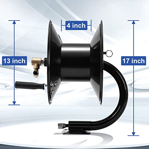 M MINGLE High Pressure Washer Hose Reel 150ft, Heavy Duty Steel Hose Reel, Manual Crank Power Washer Hose Reel with 3/8" Pressure Wash Whip Hose, Swivel Arm and Mounting Bracket, 4000 PSI