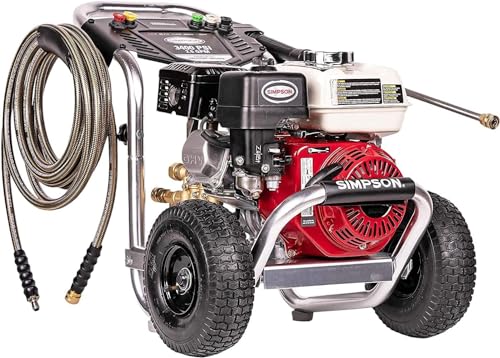 SIMPSON Cleaning ALH3425 Aluminum Series 3600 PSI Gas Pressure Washer, 2.5 GPM, Honda GX200 Engine, Includes Spray Gun and Extension Wand, 5 QC Nozzle Tips, 5/16-inch x 35-foot MorFlex Hose, 49-State
