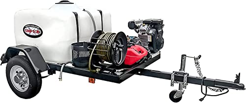 SIMPSON Cleaning 95003 Mobile Trailer 4200 PSI Cold Water Gas Pressure Washer System, 4.0 GPM, Electric Start Honda Engine, Includes Spray Gun and Wand, 5 Nozzles, 3/8-in. x 100-ft. Hose, (49-State)