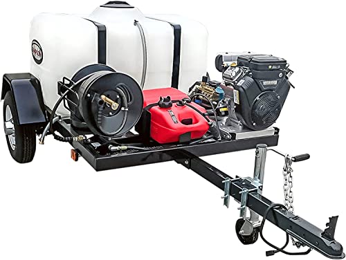 SIMPSON Cleaning 95003 Mobile Trailer 4200 PSI Cold Water Gas Pressure Washer System, 4.0 GPM, Electric Start Honda Engine, Includes Spray Gun and Wand, 5 Nozzles, 3/8-in. x 100-ft. Hose, (49-State)