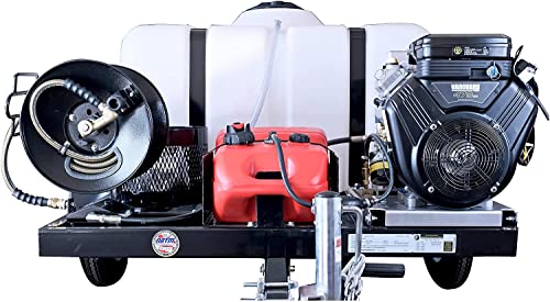 SIMPSON Cleaning 95003 Mobile Trailer 4200 PSI Cold Water Gas Pressure Washer System, 4.0 GPM, Electric Start Honda Engine, Includes Spray Gun and Wand, 5 Nozzles, 3/8-in. x 100-ft. Hose, (49-State)