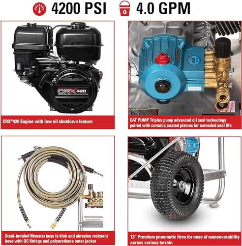 SIMPSON Cleaning ALH3425 Aluminum Series 3600 PSI Gas Pressure Washer, 2.5 GPM, Honda GX200 Engine, Includes Spray Gun and Extension Wand, 5 QC Nozzle Tips, 5/16-inch x 35-foot MorFlex Hose, 49-State