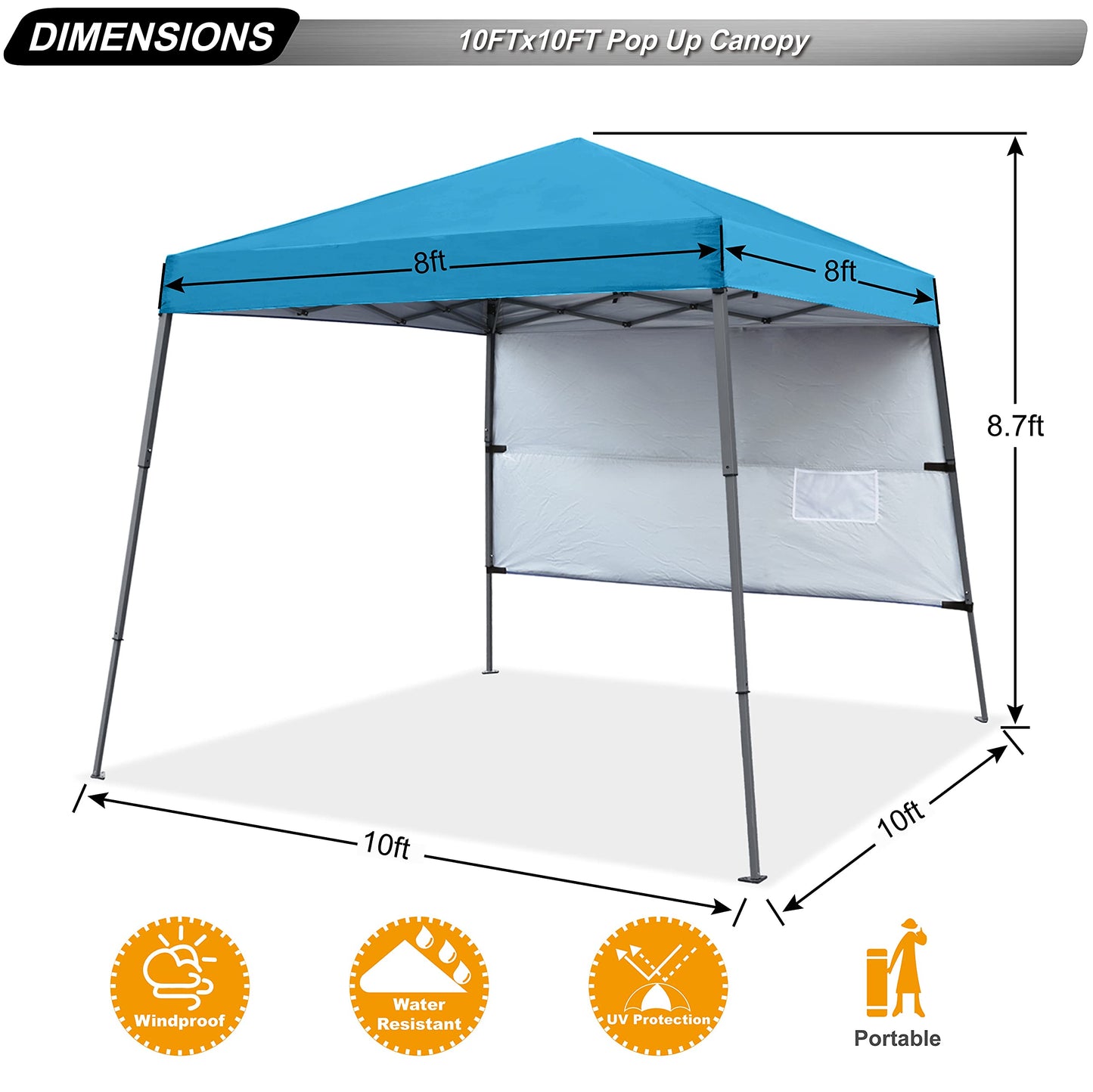 ABCCANOPY Stable Pop up Outdoor Canopy Tent 8 x 8 ft Base / 6 x 6 ft Top, Royal Blue