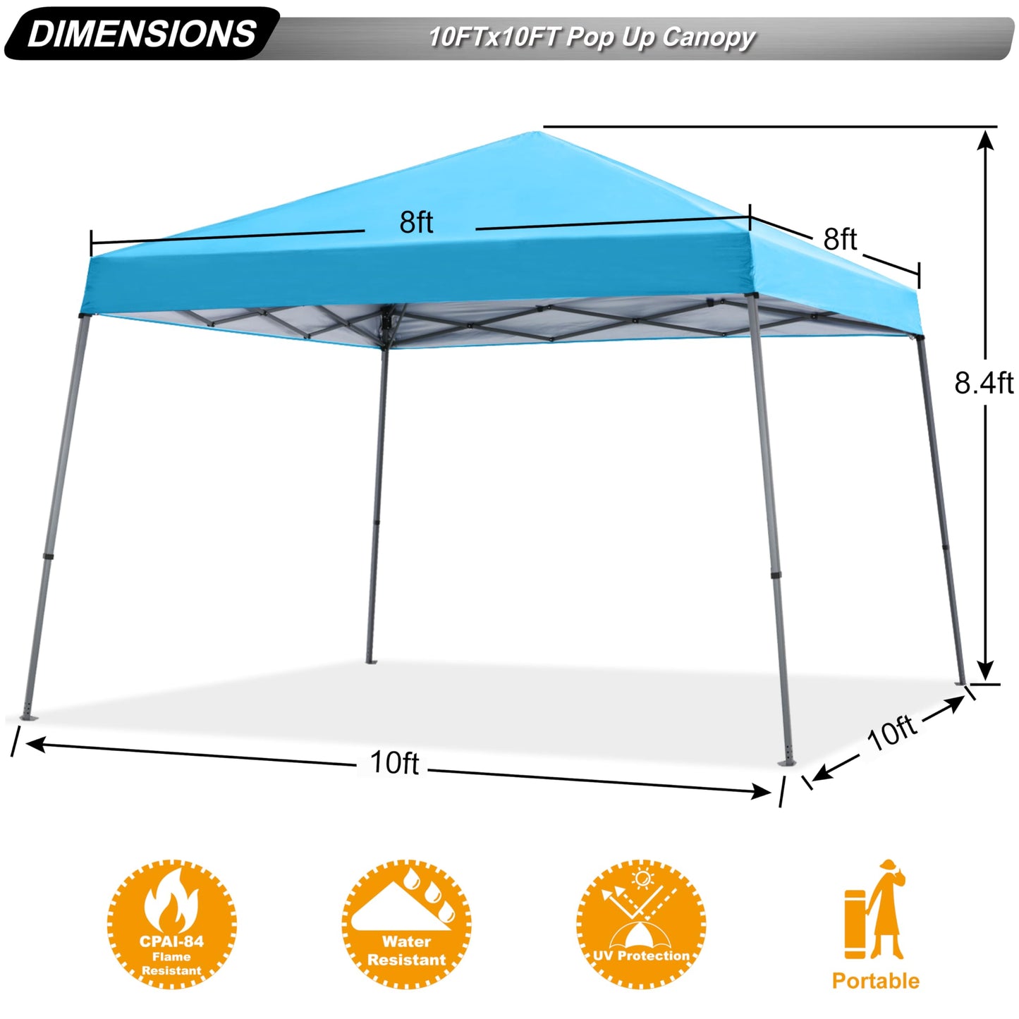 ABCCANOPY Stable Pop up Outdoor Canopy Tent 8 x 8 ft Base / 6 x 6 ft Top, Royal Blue