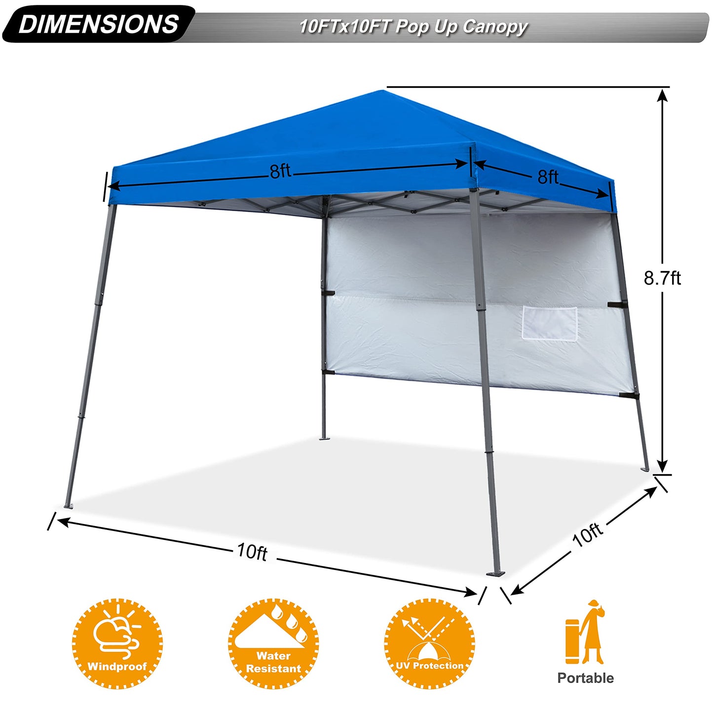 ABCCANOPY Stable Pop up Outdoor Canopy Tent 8 x 8 ft Base / 6 x 6 ft Top, Royal Blue