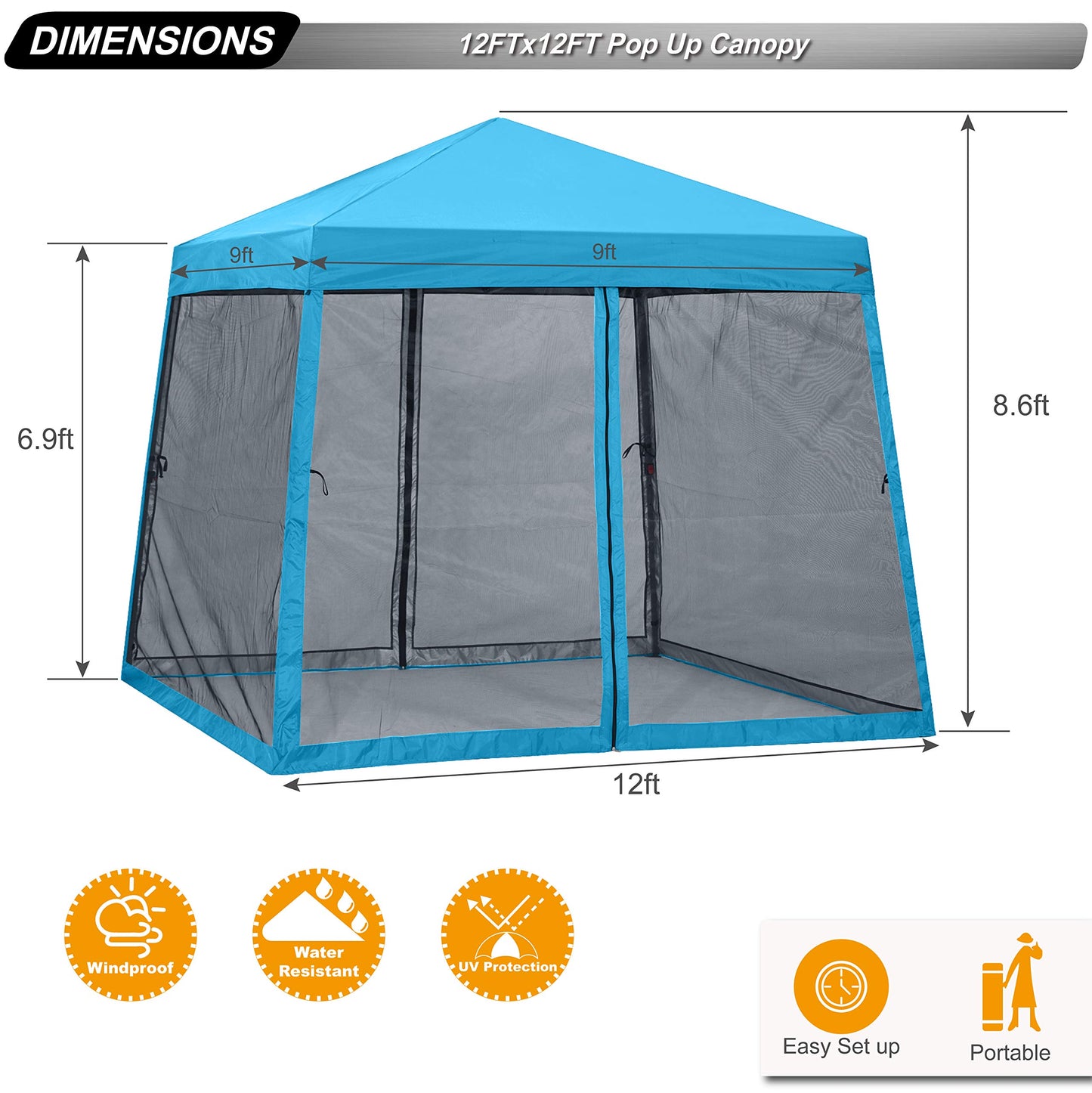 ABCCANOPY Stable Pop up Outdoor Canopy Tent 8 x 8 ft Base / 6 x 6 ft Top, Royal Blue