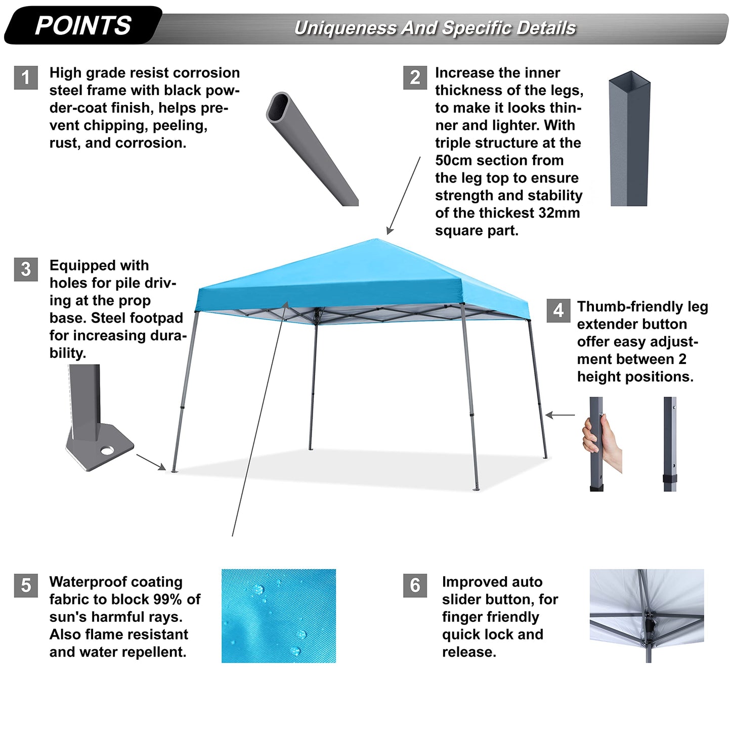 ABCCANOPY Stable Pop up Outdoor Canopy Tent 8 x 8 ft Base / 6 x 6 ft Top, Royal Blue