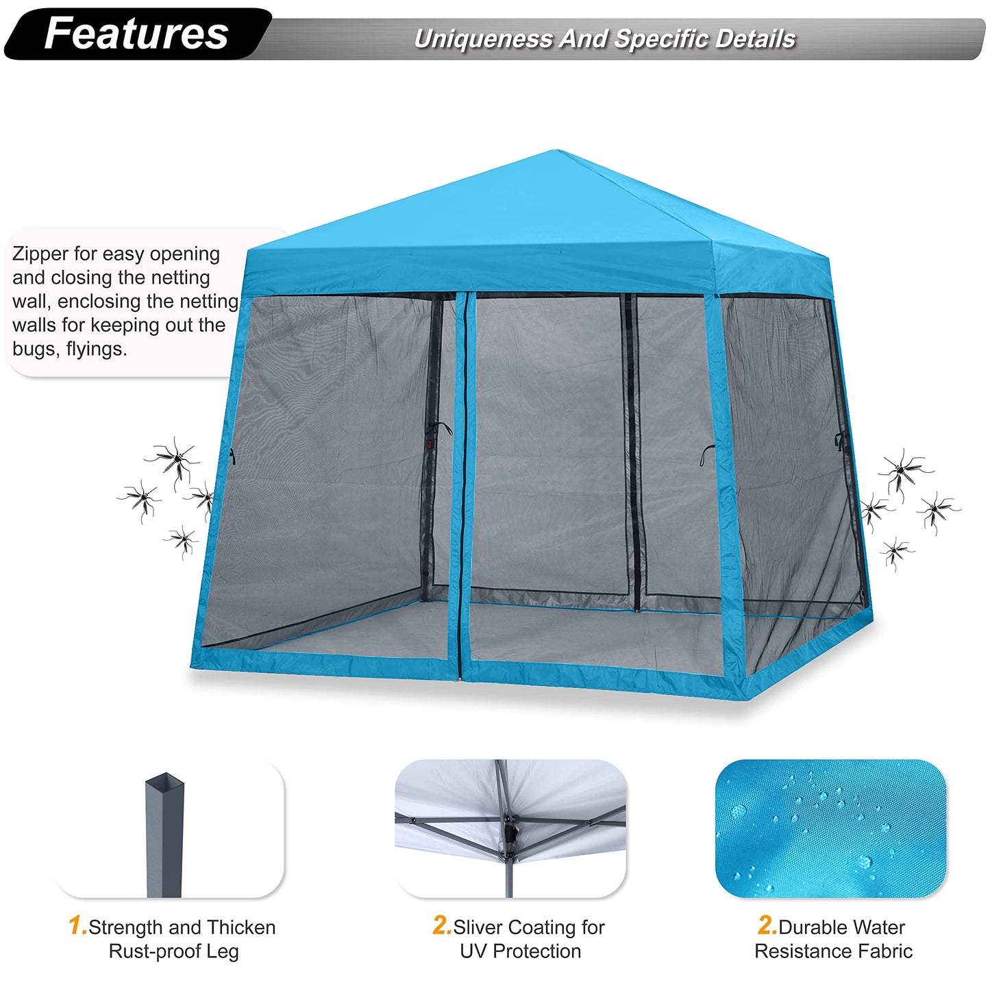 ABCCANOPY Stable Pop up Outdoor Canopy Tent 8 x 8 ft Base / 6 x 6 ft Top, Royal Blue