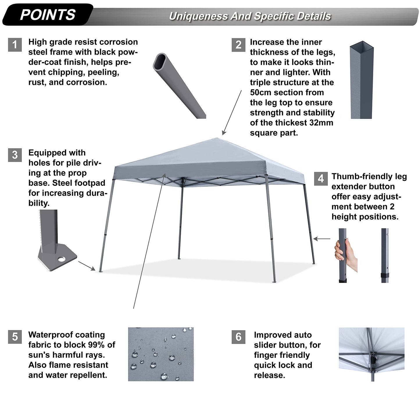 ABCCANOPY Stable Pop up Outdoor Canopy Tent 8 x 8 ft Base / 6 x 6 ft Top, Royal Blue