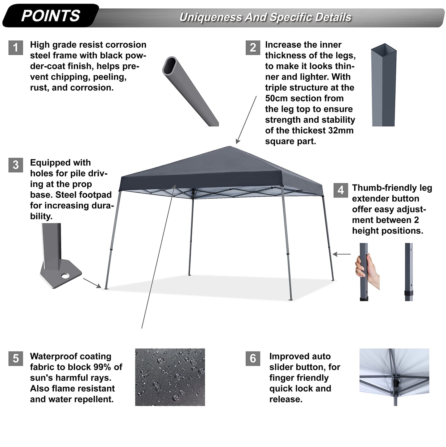 ABCCANOPY Stable Pop up Outdoor Canopy Tent 8 x 8 ft Base / 6 x 6 ft Top, Royal Blue