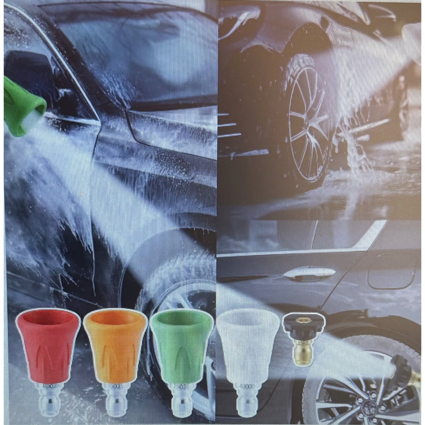 1/4" Hydro Jet QC Nozzle Tips Set Includes 0°, 15°, 25°, 40°, and Soap spray tips with protective trumpet design