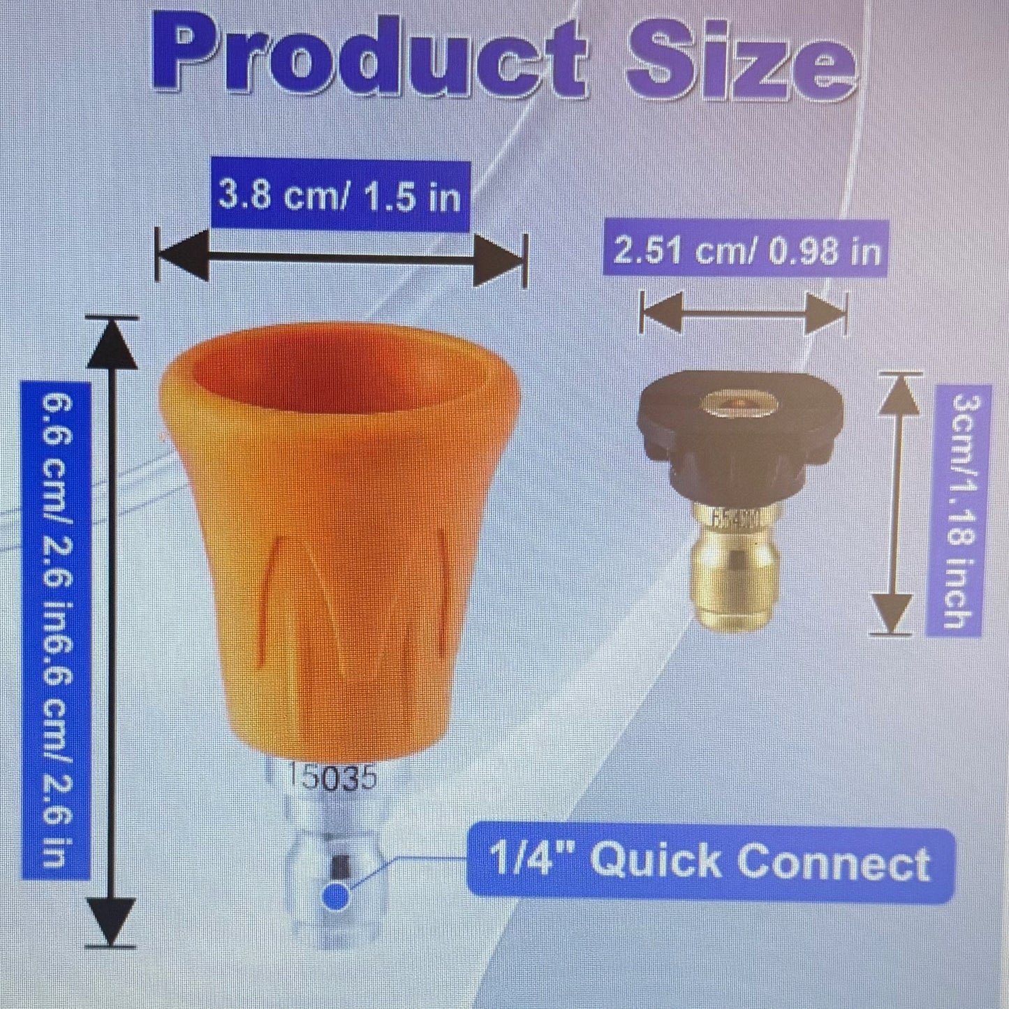 1/4" Hydro Jet QC Nozzle Tips Set Includes 0°, 15°, 25°, 40°, and Soap spray tips with protective trumpet design