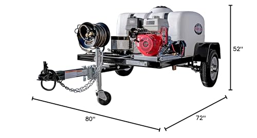 SIMPSON Cleaning 95003 Mobile Trailer 4200 PSI Cold Water Gas Pressure Washer System, 4.0 GPM, Electric Start Honda Engine, Includes Spray Gun and Wand, 5 Nozzles, 3/8-in. x 100-ft. Hose, (49-State)