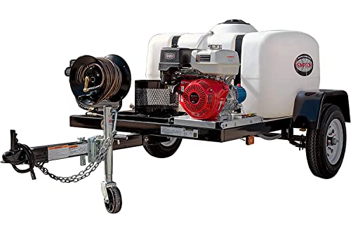 SIMPSON Cleaning 95003 Mobile Trailer 4200 PSI Cold Water Gas Pressure Washer System, 4.0 GPM, Electric Start Honda Engine, Includes Spray Gun and Wand, 5 Nozzles, 3/8-in. x 100-ft. Hose, (49-State)