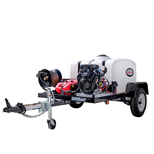 SIMPSON Cleaning 95003 Mobile Trailer 4200 PSI Cold Water Gas Pressure Washer System, 4.0 GPM, Electric Start Honda Engine, Includes Spray Gun and Wand, 5 Nozzles, 3/8-in. x 100-ft. Hose, (49-State)