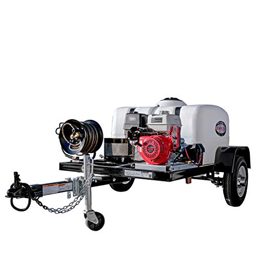 SIMPSON Cleaning 95003 Mobile Trailer 4200 PSI Cold Water Gas Pressure Washer System, 4.0 GPM, Electric Start Honda Engine, Includes Spray Gun and Wand, 5 Nozzles, 3/8-in. x 100-ft. Hose, (49-State)