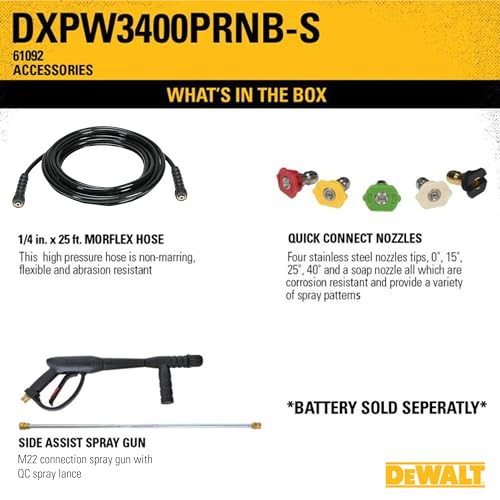 DeWalt DXPW3400PRNB-S PressuReady 3400 PSI Gas Pressure Washer with Quick Start Technology, 2.5 GPM Axial Cam Pump, 208cc Engine, Cold Water, Includes 25-Ft Hose, Nozzles, Spray Gun & Wand (50-State)