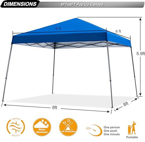 ABCCANOPY Stable Pop up Outdoor Canopy Tent 8 x 8 ft Base / 6 x 6 ft Top, Royal Blue