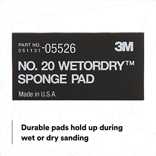 3M Wetordry Sponge Pad 20, 05526, 5-1/2 in x 2-3/4 in x 3/8 in, Flexible, Long Lasting, Automotive Sponge, Black