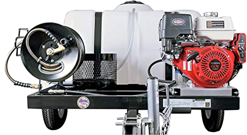 SIMPSON Cleaning 95003 Mobile Trailer 4200 PSI Cold Water Gas Pressure Washer System, 4.0 GPM, Electric Start Honda Engine, Includes Spray Gun and Wand, 5 Nozzles, 3/8-in. x 100-ft. Hose, (49-State)