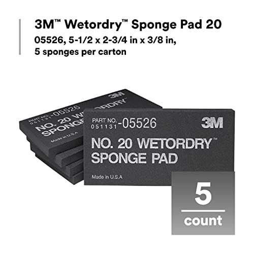 3M Wetordry Sponge Pad 20, 05526, 5-1/2 in x 2-3/4 in x 3/8 in, Flexible, Long Lasting, Automotive Sponge, Black