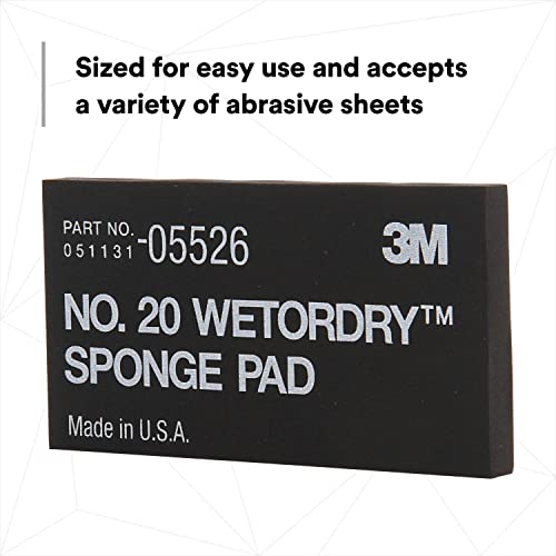 3M Wetordry Sponge Pad 20, 05526, 5-1/2 in x 2-3/4 in x 3/8 in, Flexible, Long Lasting, Automotive Sponge, Black