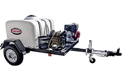 SIMPSON Cleaning 95003 Mobile Trailer 4200 PSI Cold Water Gas Pressure Washer System, 4.0 GPM, Electric Start Honda Engine, Includes Spray Gun and Wand, 5 Nozzles, 3/8-in. x 100-ft. Hose, (49-State)