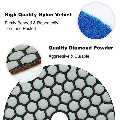 Waies 11 Packs 4 Inch Diamond Polishing Pads with 5/8"-11 Backer Pad 9 PCS Wet/Dry Polish Pad Kit for Drill Grinder Polisher 50-10000 Grit Pads for Marble Tile Quartz Granite Concrete Countertop