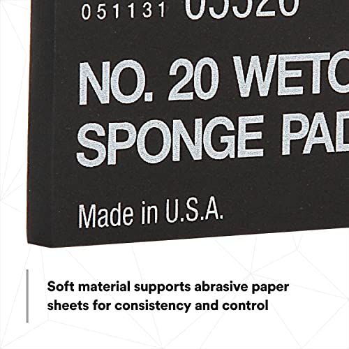 3M Wetordry Sponge Pad 20, 05526, 5-1/2 in x 2-3/4 in x 3/8 in, Flexible, Long Lasting, Automotive Sponge, Black