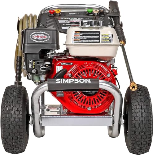 SIMPSON Cleaning ALH3425 Aluminum Series 3600 PSI Gas Pressure Washer, 2.5 GPM, Honda GX200 Engine, Includes Spray Gun and Extension Wand, 5 QC Nozzle Tips, 5/16-inch x 35-foot MorFlex Hose, 49-State