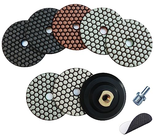 Waies 11 Packs 4 Inch Diamond Polishing Pads with 5/8"-11 Backer Pad 9 PCS Wet/Dry Polish Pad Kit for Drill Grinder Polisher 50-10000 Grit Pads for Marble Tile Quartz Granite Concrete Countertop