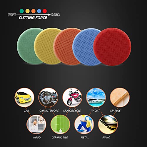 Buffing Sponge Pads , SPTA 5Pcs 6.5 Inch Face for 6 Inch 150mm Backing Plate Compound , Cutting Polishing Pad Kit For Car Buffer Polisher Compounding , Polishing and Waxing -SQMIX65