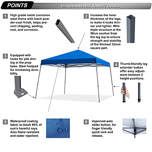 ABCCANOPY Stable Pop up Outdoor Canopy Tent 8 x 8 ft Base / 6 x 6 ft Top, Royal Blue