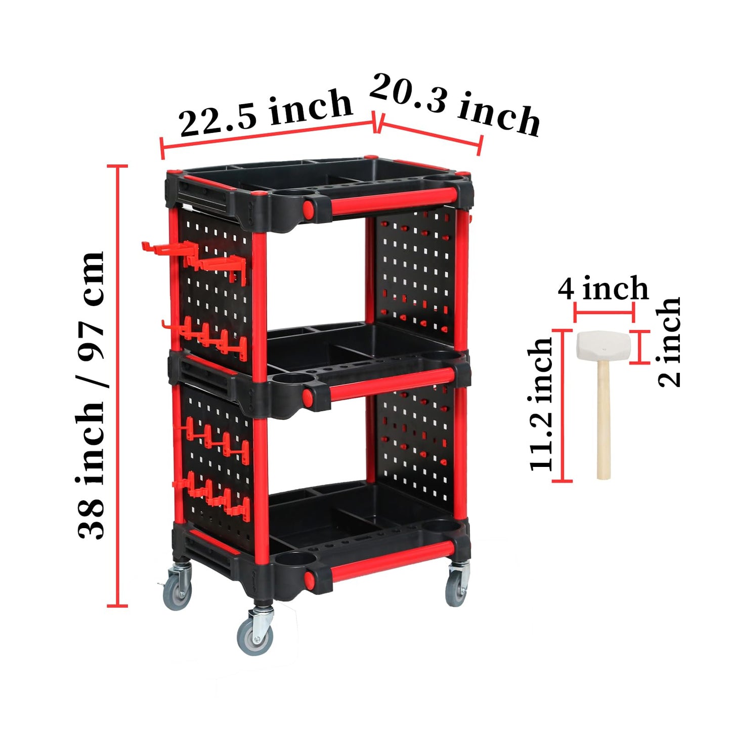 Auto Detailing Tool Cart with Pegboard-Car Detailing Organizer for Garage DIY Home Studio Projects