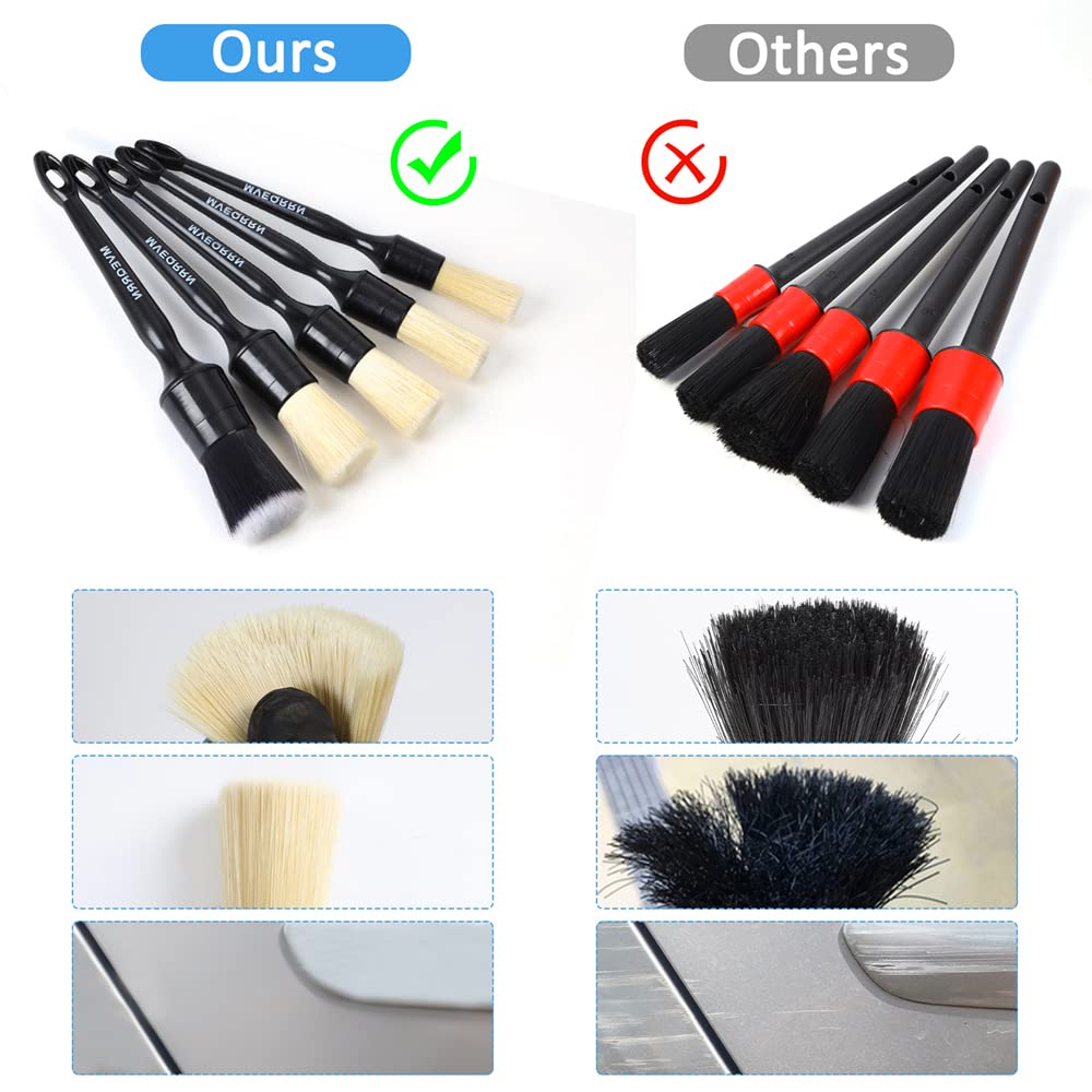 Boars Hair Ultra Soft Detailing Brushes Set, 4 Pcs Premium Natural Boars Bristles, 1 Pcs Duster Detail Brush for Cleaning Car Interior Dashboard Leather Seat