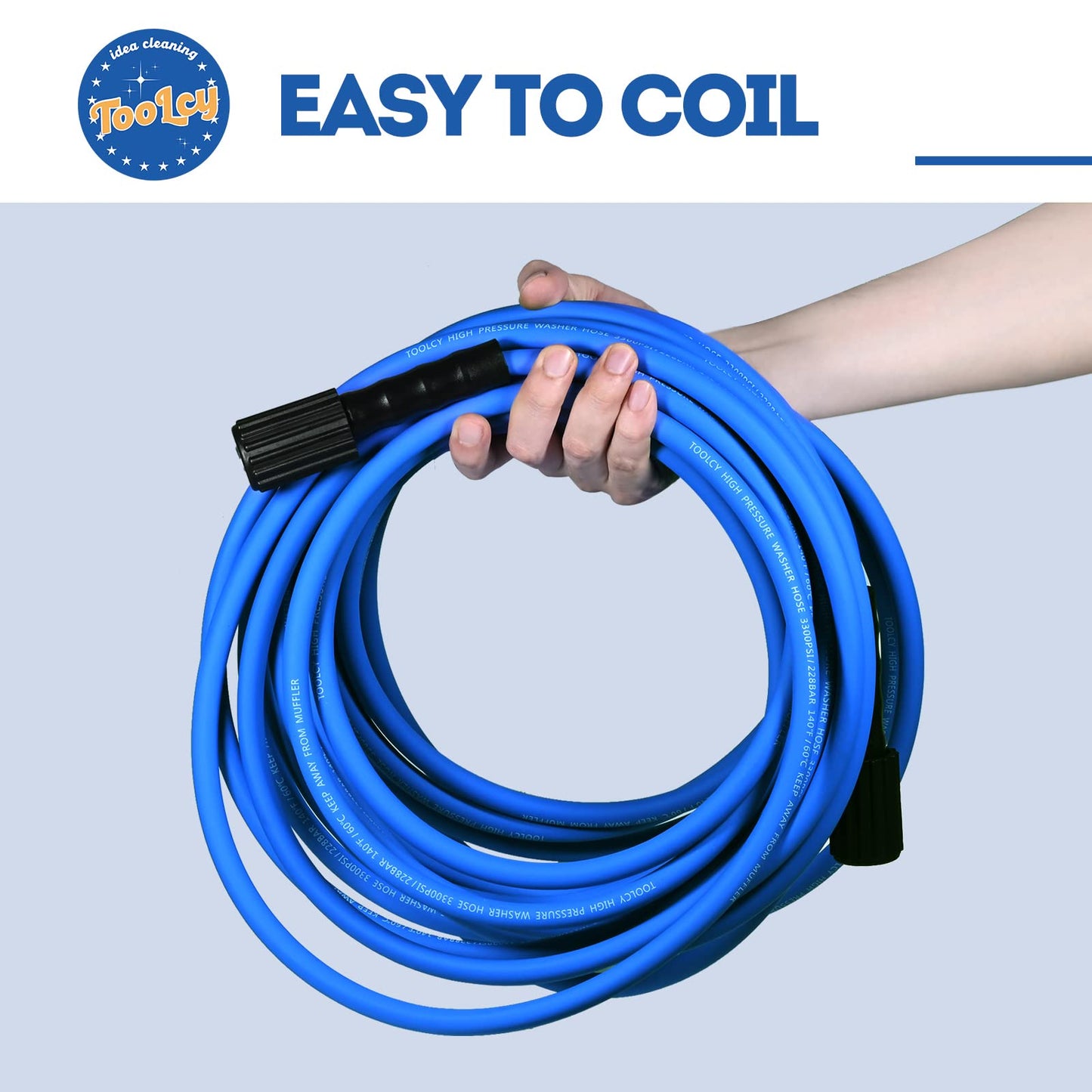 TOOLCY Super Flexible Pressure Washer Hose 30ft, 3300 PSI Kink Resistant Power Washer Hose 1/4 in., Replacement Power Wash Hose with M22 & 3/8" Quick Connection Kit for Gas & Electric