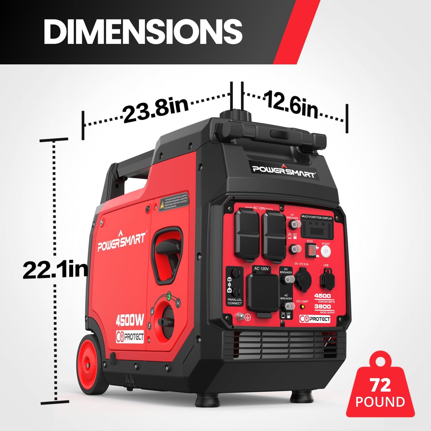 PowerSmart 4450-Watt Open Frame Inverter Generator, CO Protector, Eco-Mode, Gas Powered Generator