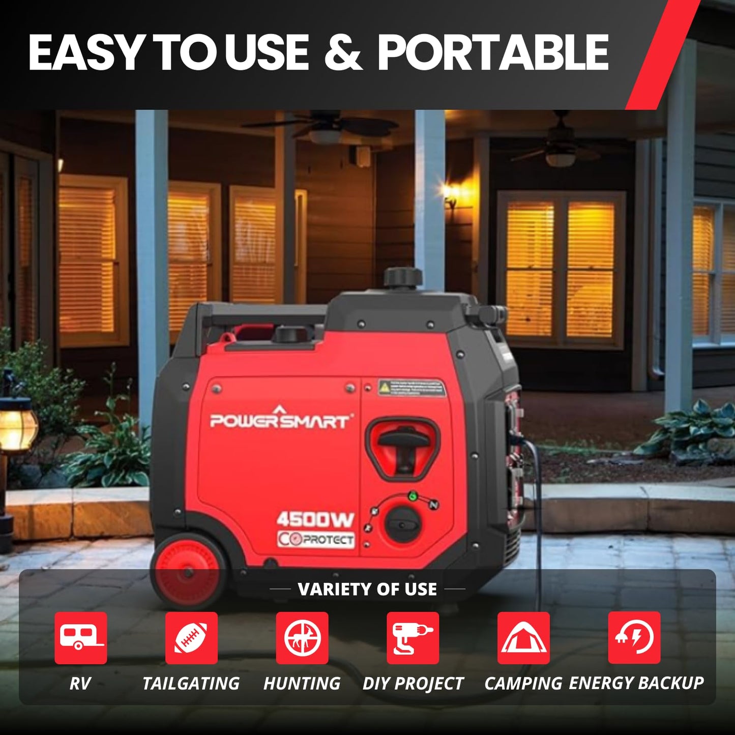 PowerSmart 4450-Watt Open Frame Inverter Generator, CO Protector, Eco-Mode, Gas Powered Generator