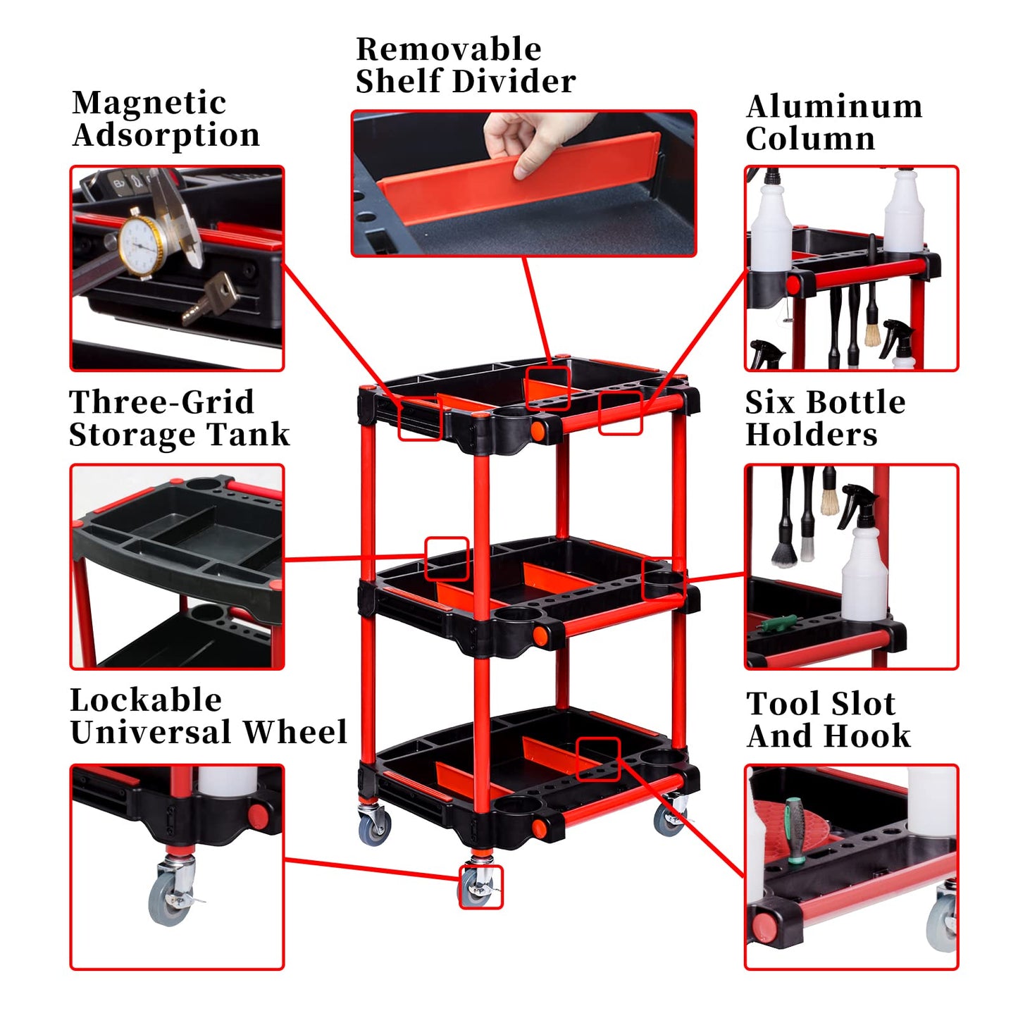 Auto Detailing Tool Cart with Pegboard-Car Detailing Organizer for Garage DIY Home Studio Projects