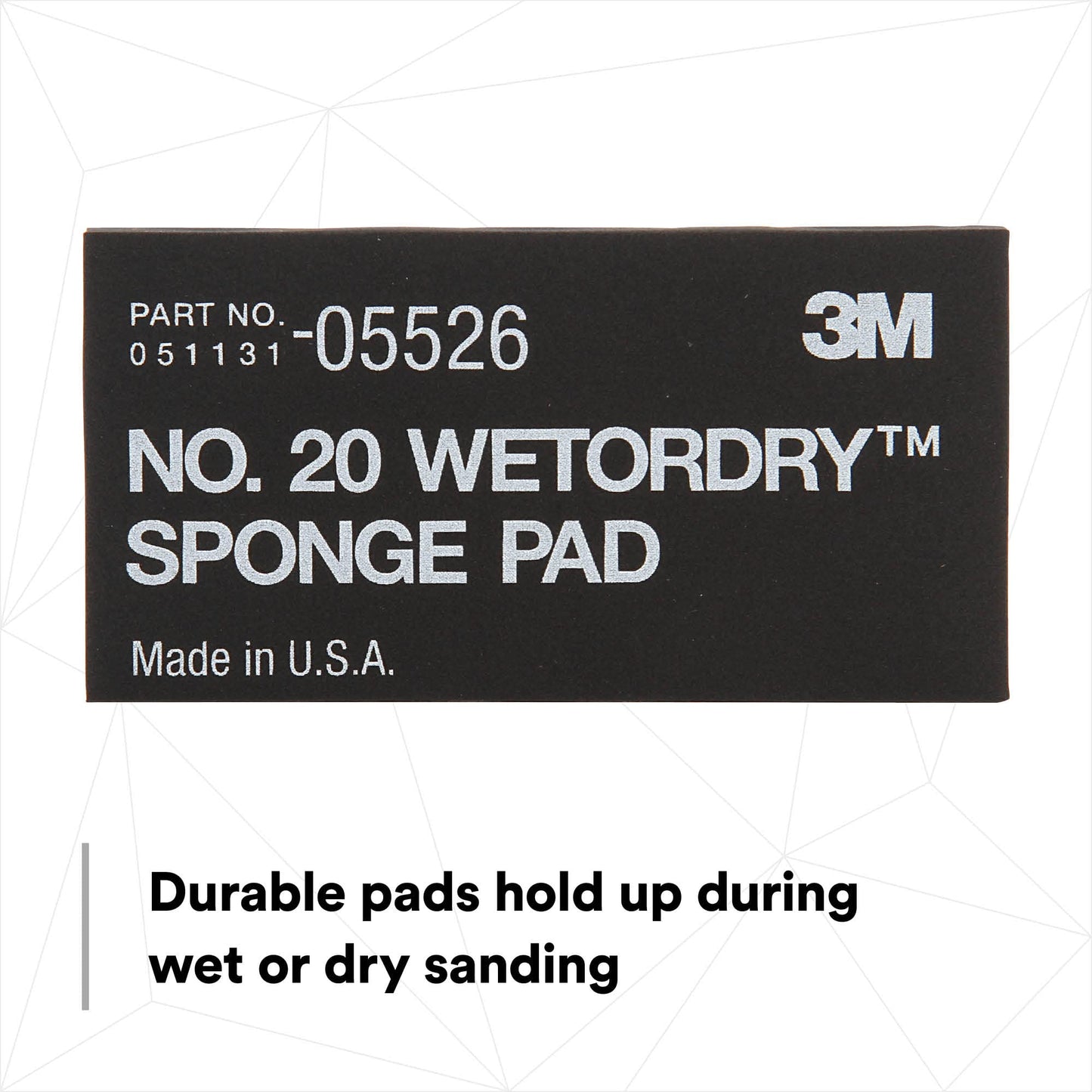 3M Wetordry Sponge Pad 20, 05526, 5-1/2 in x 2-3/4 in x 3/8 in, Flexible, Long Lasting, Automotive Sponge, Black