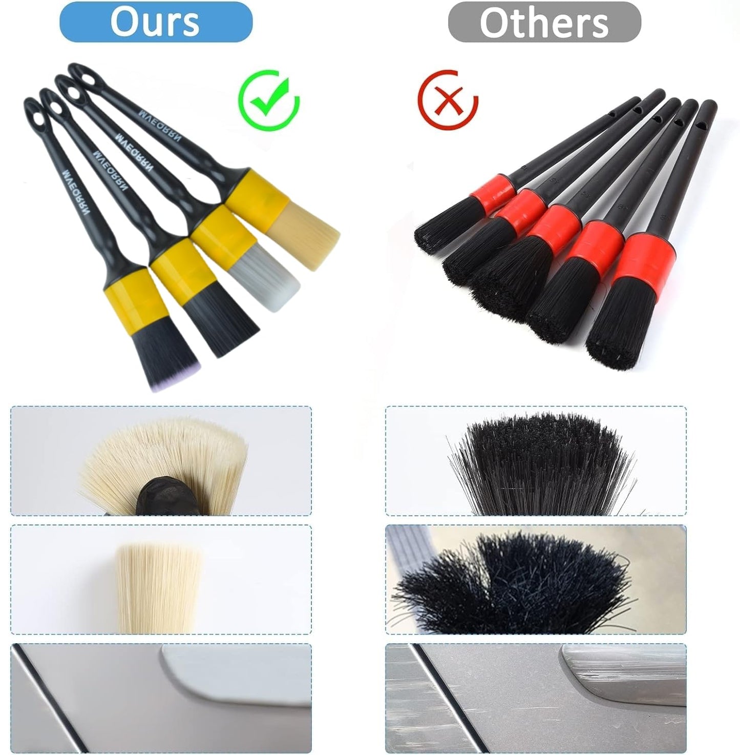 Boars Hair Ultra Soft Detailing Brushes Set, 4 Pcs Premium Natural Boars Bristles, 1 Pcs Duster Detail Brush for Cleaning Car Interior Dashboard Leather Seat