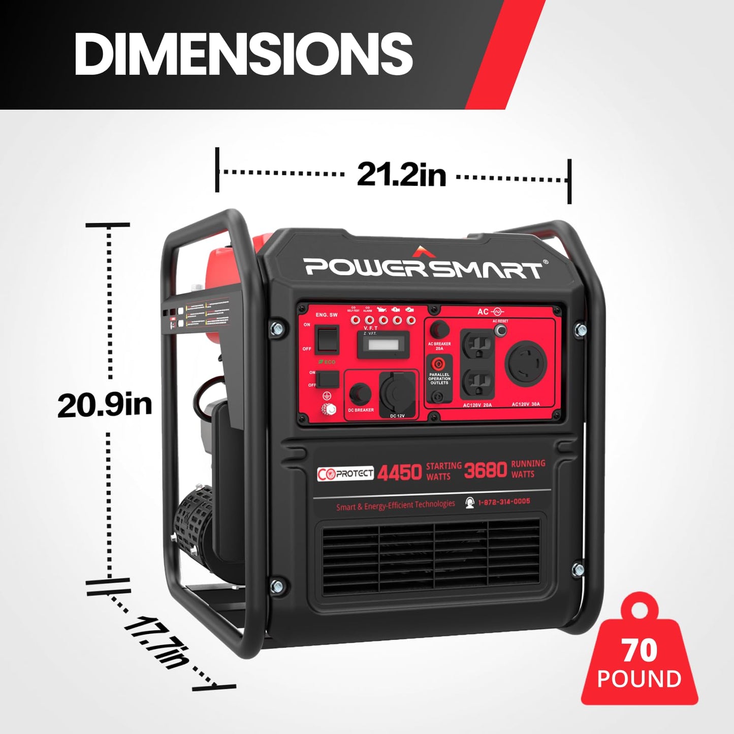 PowerSmart 4450-Watt Open Frame Inverter Generator, CO Protector, Eco-Mode, Gas Powered Generator