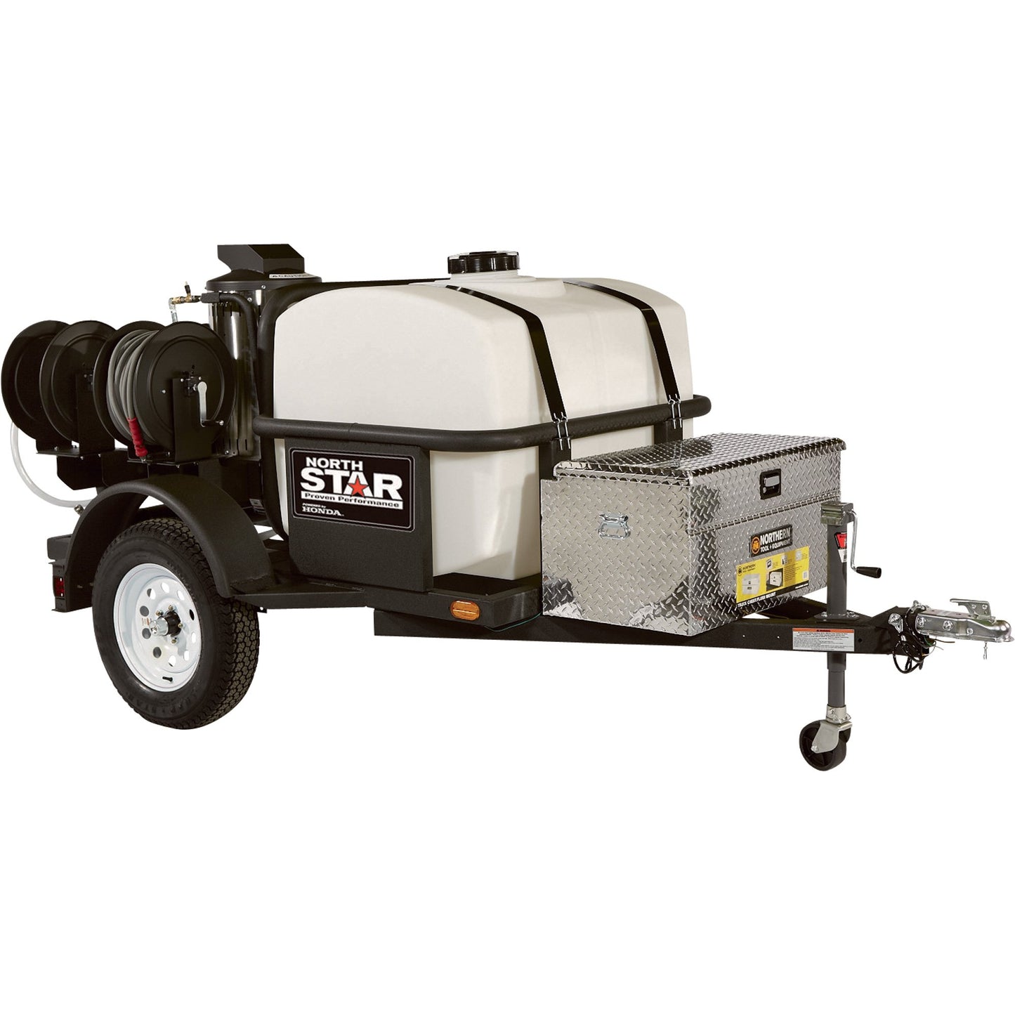 NorthStar Trailer-Mounted Portable Hot Water Commercial Pressure Power Washer - 4000 PSI, 4.0 GPM, Direct Drive, Honda Engine, 200-Gal. Water Tank