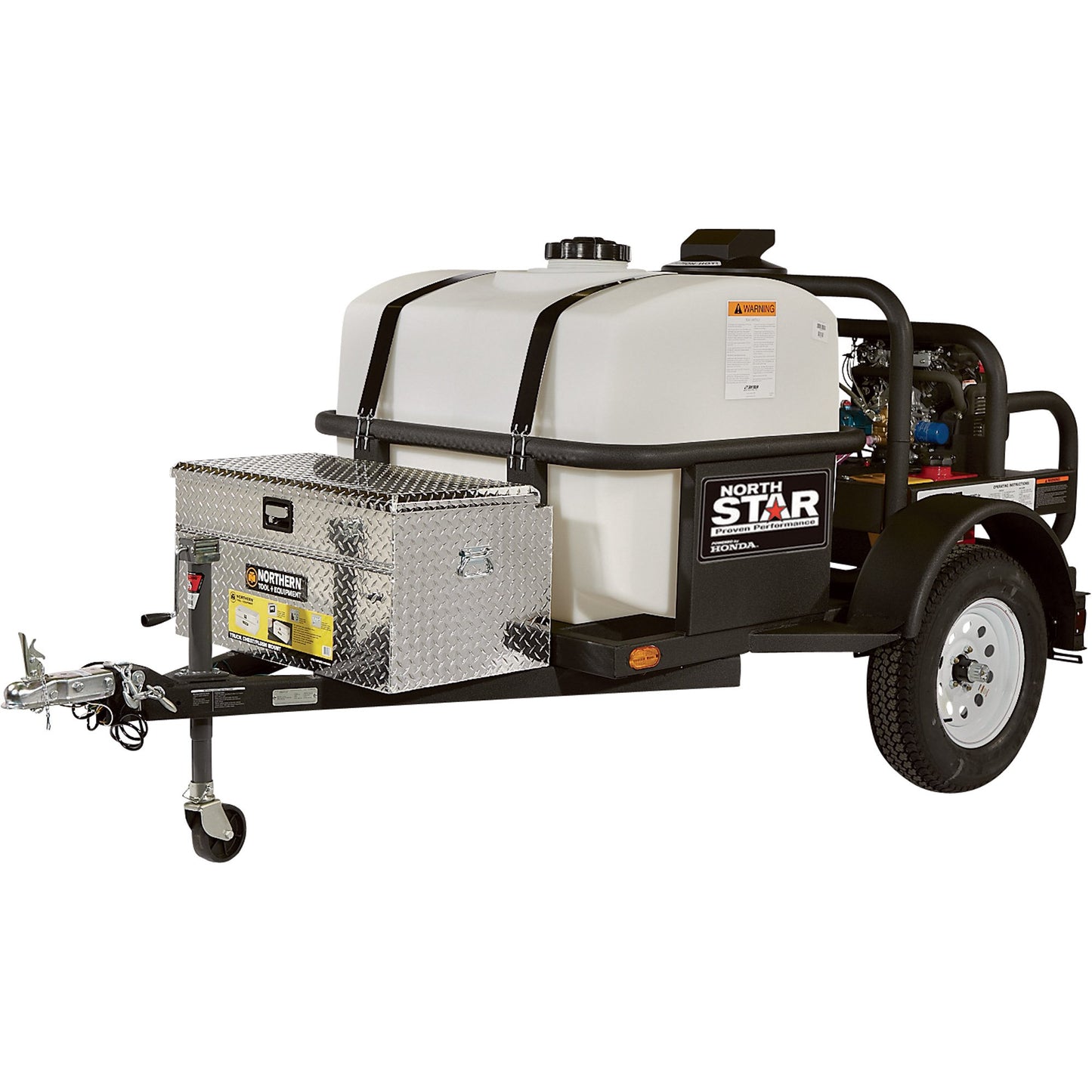 NorthStar Trailer-Mounted Portable Hot Water Commercial Pressure Power Washer - 4000 PSI, 4.0 GPM, Direct Drive, Honda Engine, 200-Gal. Water Tank