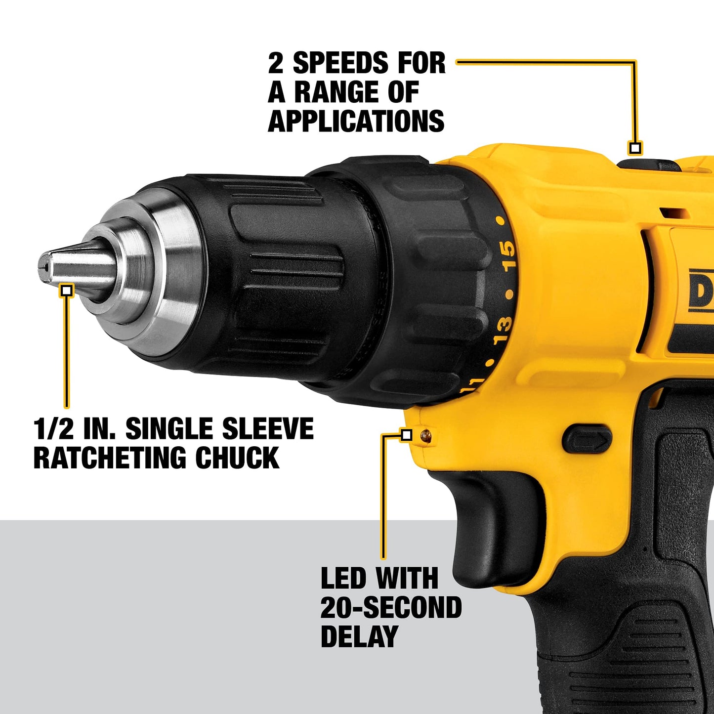 DEWALT 20V Max Cordless Drill / Driver Kit, Compact, 1/2-Inch (DCD771C2), Dewalt Yellow