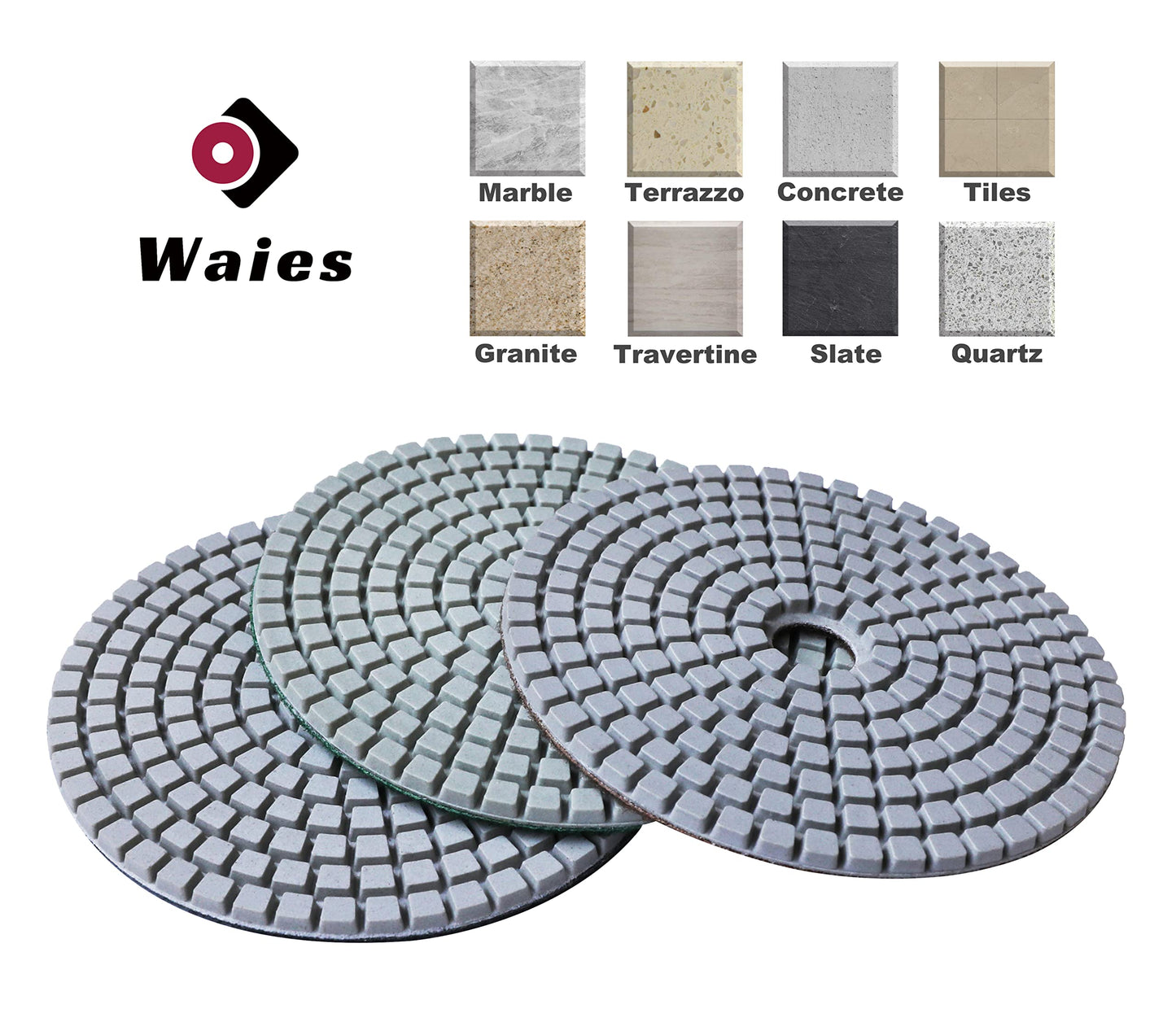 Waies 11 Packs 4 Inch Diamond Polishing Pads with 5/8"-11 Backer Pad 9 PCS Wet/Dry Polish Pad Kit for Drill Grinder Polisher 50-10000 Grit Pads for Marble Tile Quartz Granite Concrete Countertop