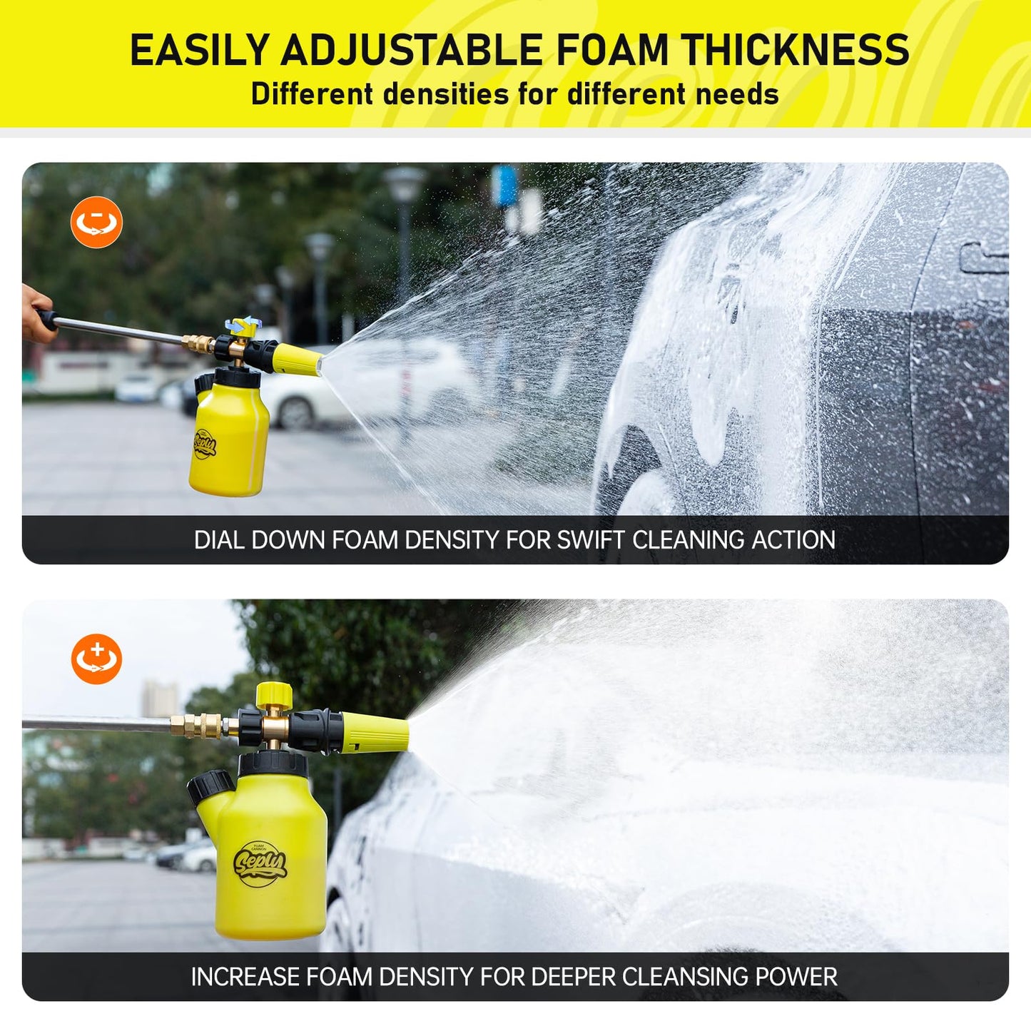 Foam Cannon up to 4500 PSI, Foam Cannon with 5 Pressure Washer Nozzle Tips, and 1/4'' Inch Quick Connector, Car Wash Sprayer with Adjustable Nozzle and 1 Liter Bottle, for Car Washing