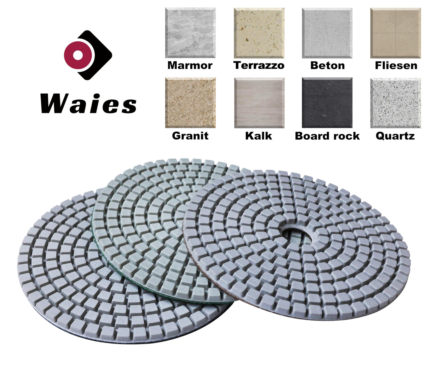 Waies 11 Packs 4 Inch Diamond Polishing Pads with 5/8"-11 Backer Pad 9 PCS Wet/Dry Polish Pad Kit for Drill Grinder Polisher 50-10000 Grit Pads for Marble Tile Quartz Granite Concrete Countertop