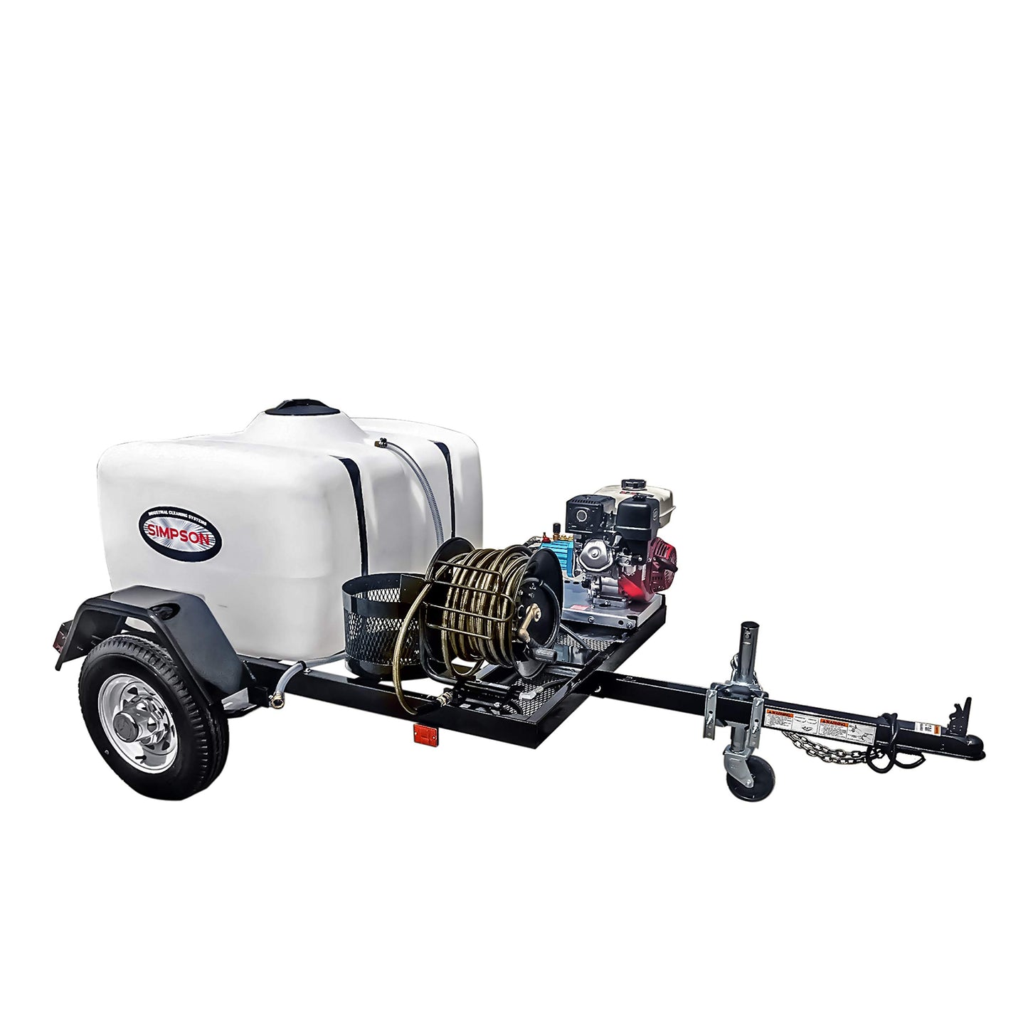 SIMPSON Cleaning 95003 Mobile Trailer 4200 PSI Cold Water Gas Pressure Washer System, 4.0 GPM, Electric Start Honda Engine, Includes Spray Gun and Wand, 5 Nozzles, 3/8-in. x 100-ft. Hose, (49-State)