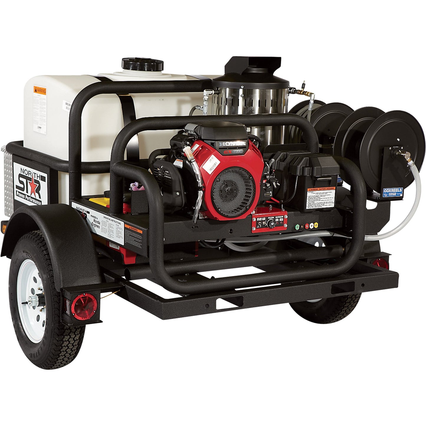 NorthStar Trailer-Mounted Portable Hot Water Commercial Pressure Power Washer - 4000 PSI, 4.0 GPM, Direct Drive, Honda Engine, 200-Gal. Water Tank